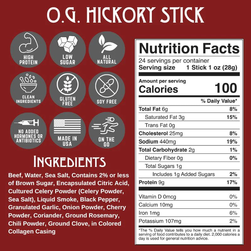 RIGHTEOUS FELON O.G HICKORY BEEF STICK 24 PACK 1oz