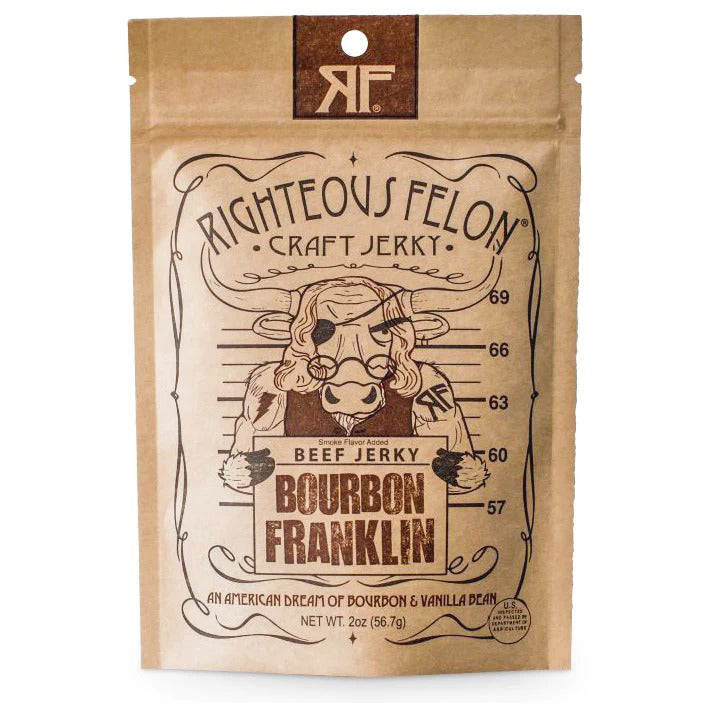 RIGHTEOUS FELON BOURBON FRANKLIN BEEF JERKY 2OZ (8CT)