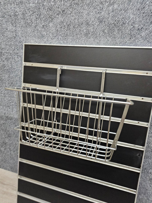 CHROME MEDIUM WIRE BASKET 12X6X6" FOR SLATWALL OR PEGBOARD #SW-MDBSKC