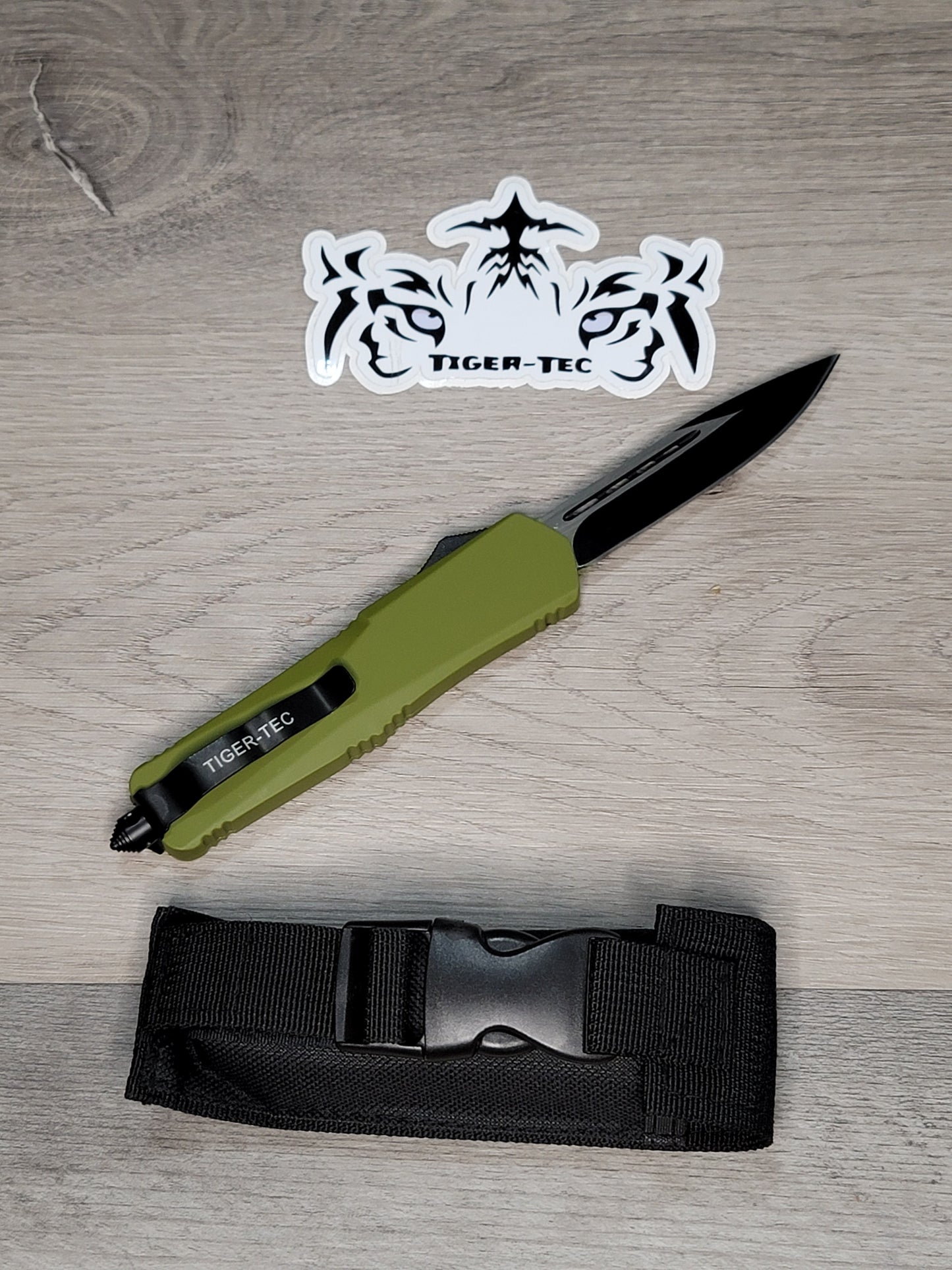Tiger Tec Warrior OD Green Out The Front Knife Drop Point Blade
