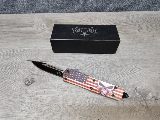 Tiger Tec Warrior "PUNISHER  SKULL US FLAG " Out The Front Knife Tanto Blade