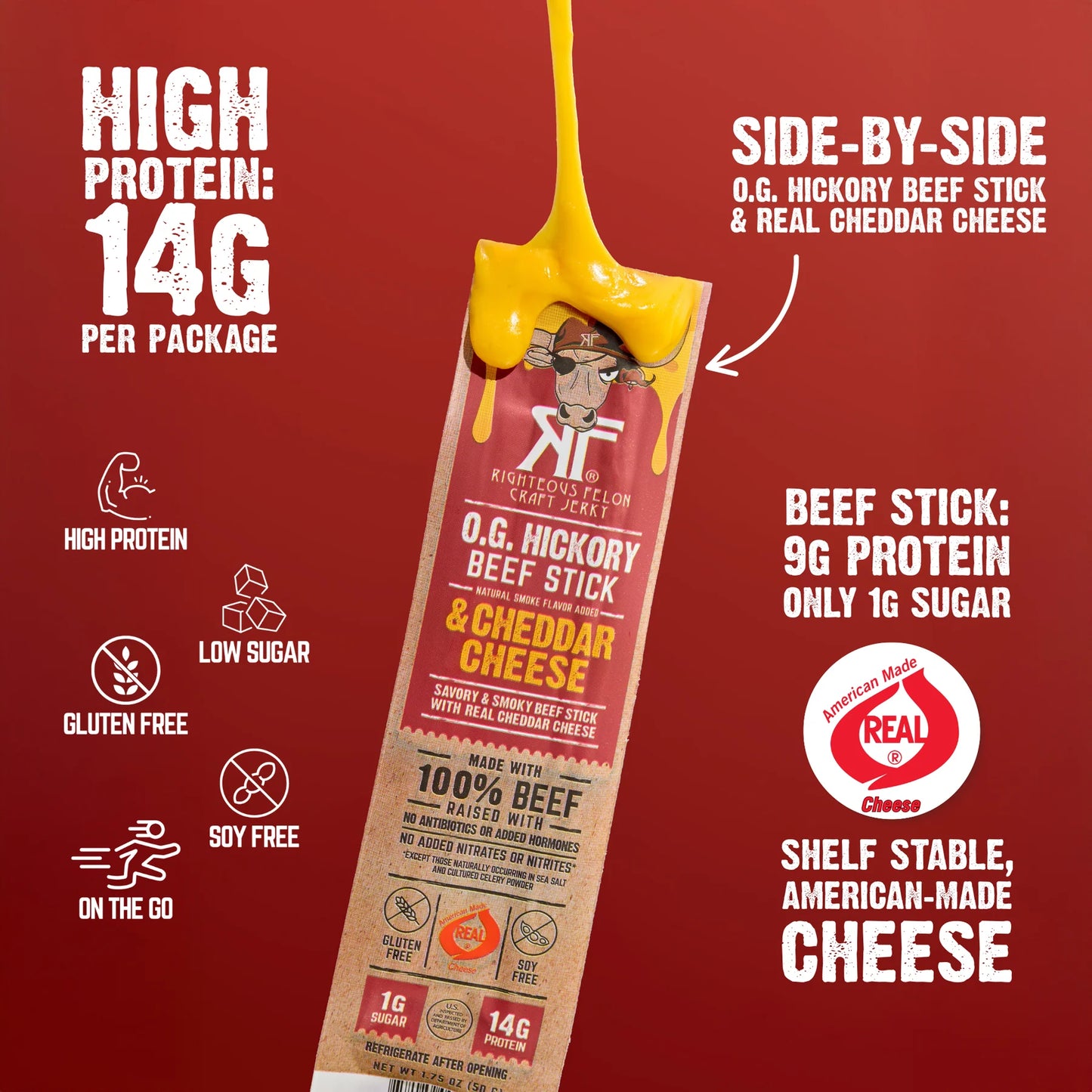 Righteous Felon O.G. Hickory Beef & Cheddar Cheese Stick Combo 1.75oz (10ct)
