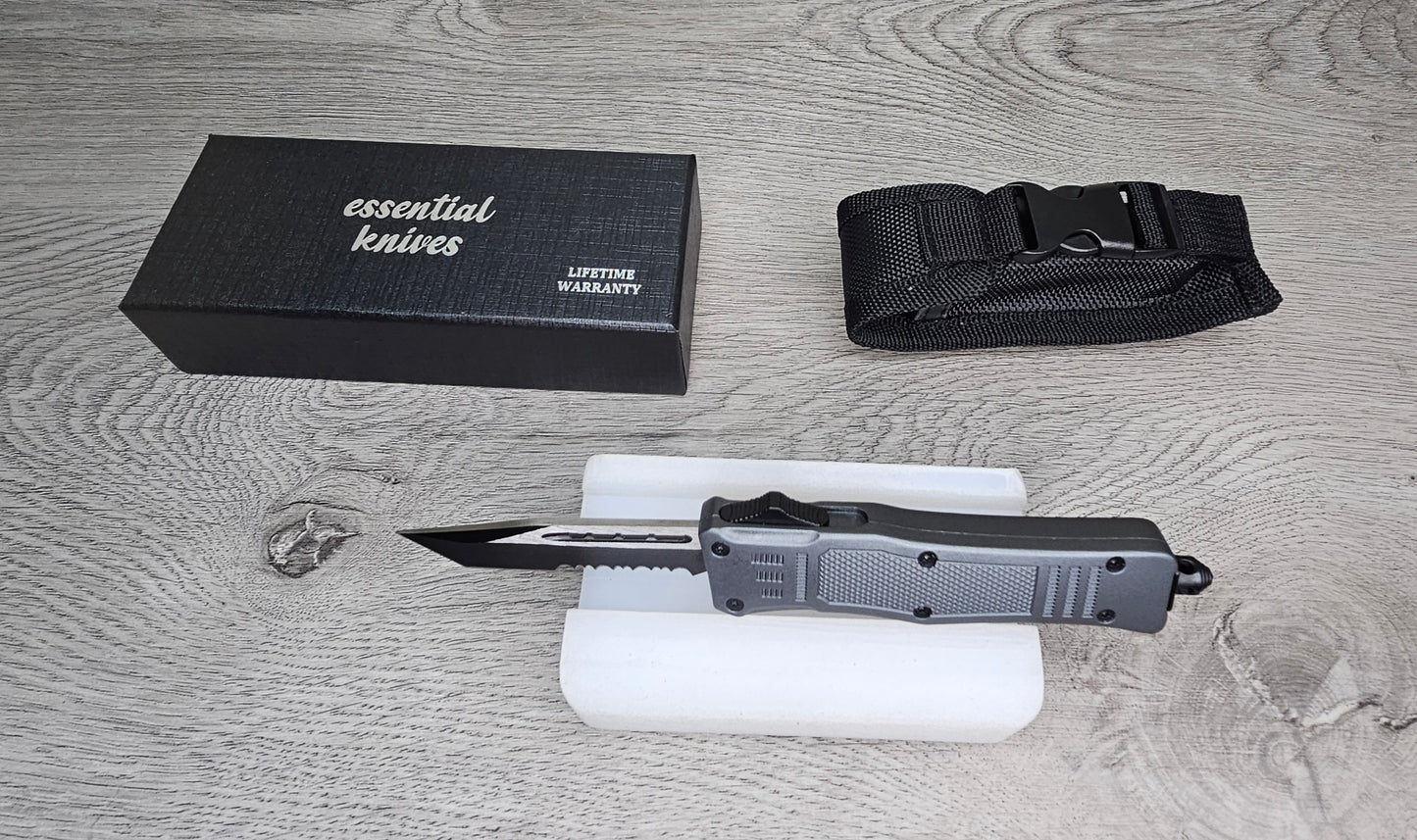 ESSENTIAL KNIVES "THE ESSENTIAL 7" GRANITE Out The Front Knife TANTO SERRATED Blade