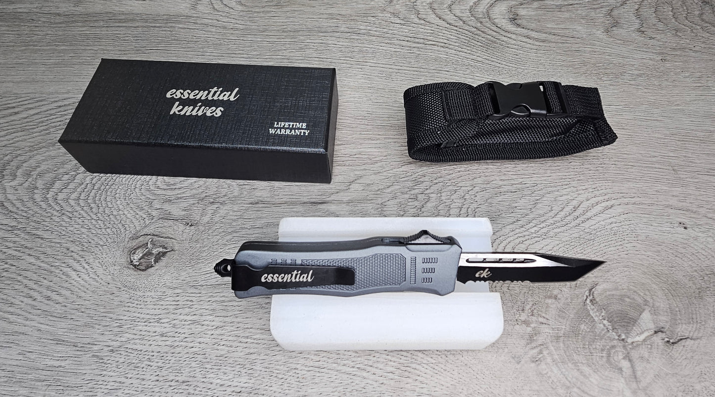 ESSENTIAL KNIVES "THE ESSENTIAL 7" GRANITE Out The Front Knife TANTO SERRATED Blade