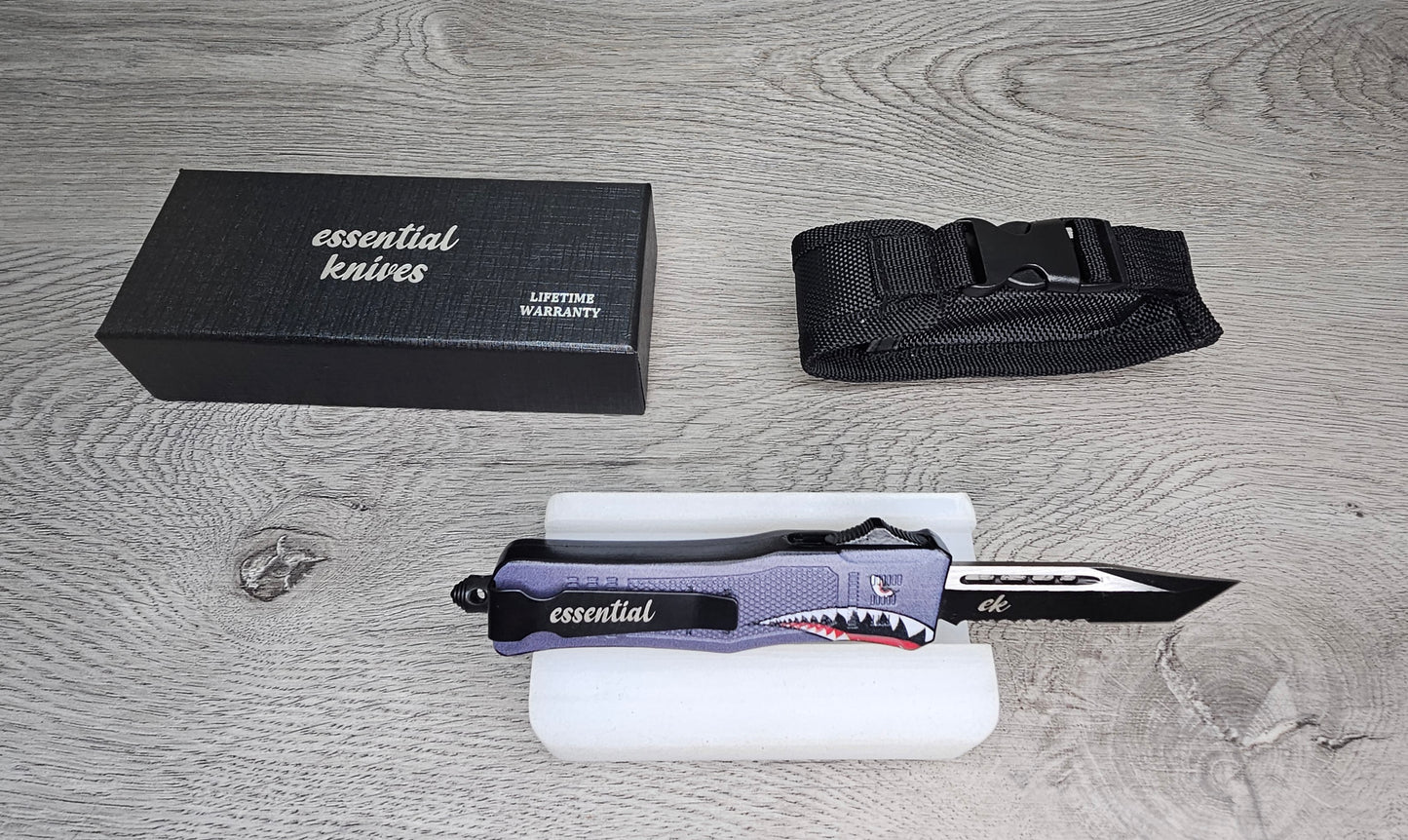 ESSENTIAL KNIVES "THE ESSENTIAL 7" GRAY P40 Out The Front Knife TANTO SERRATED Blade
