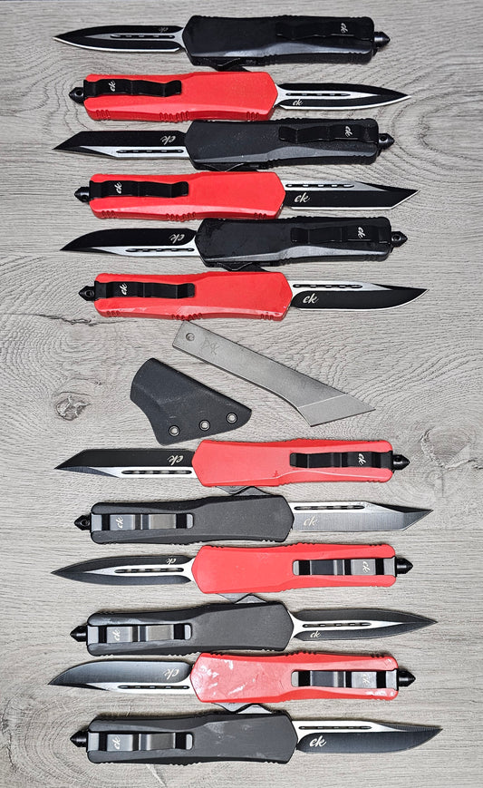 ESSENTIAL KNIVES "THE ESSENTIAL 9" 12 PACK: 2 OF EACH DAGGER, DROP POINT, TANTO IN BLACK & RED PLUS A BONUS KIRIDASHI FREE!!
