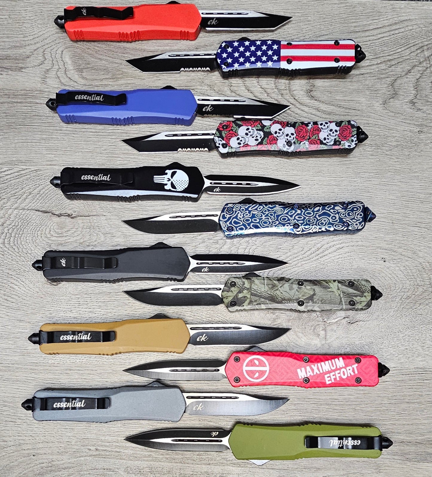ESSENTIAL KNIVES "THE ESSENTIAL 9" 12 PACK: 1 OF EACH COLOR OR DESIGN, 3 BLADE TYPES