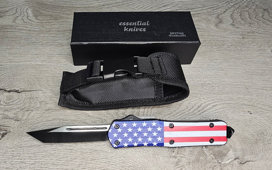ESSENTIAL KNIVES "THE ESSENTIAL 9" STARS & STRIPES Out The Front Knife Tanto Blade