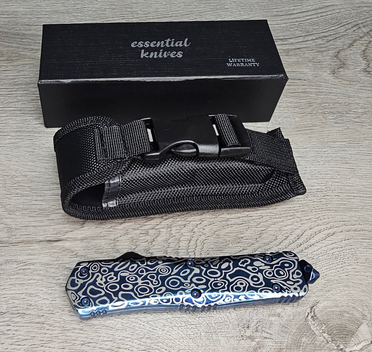 ESSENTIAL KNIVES "THE ESSENTIAL 9" COBALT Out The Front Knife 4 BLADE TYPES