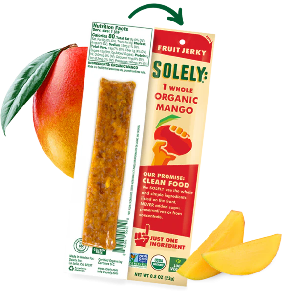 Solely Organic Mango Fruit Jerky Strip 0.8oz (12ct)