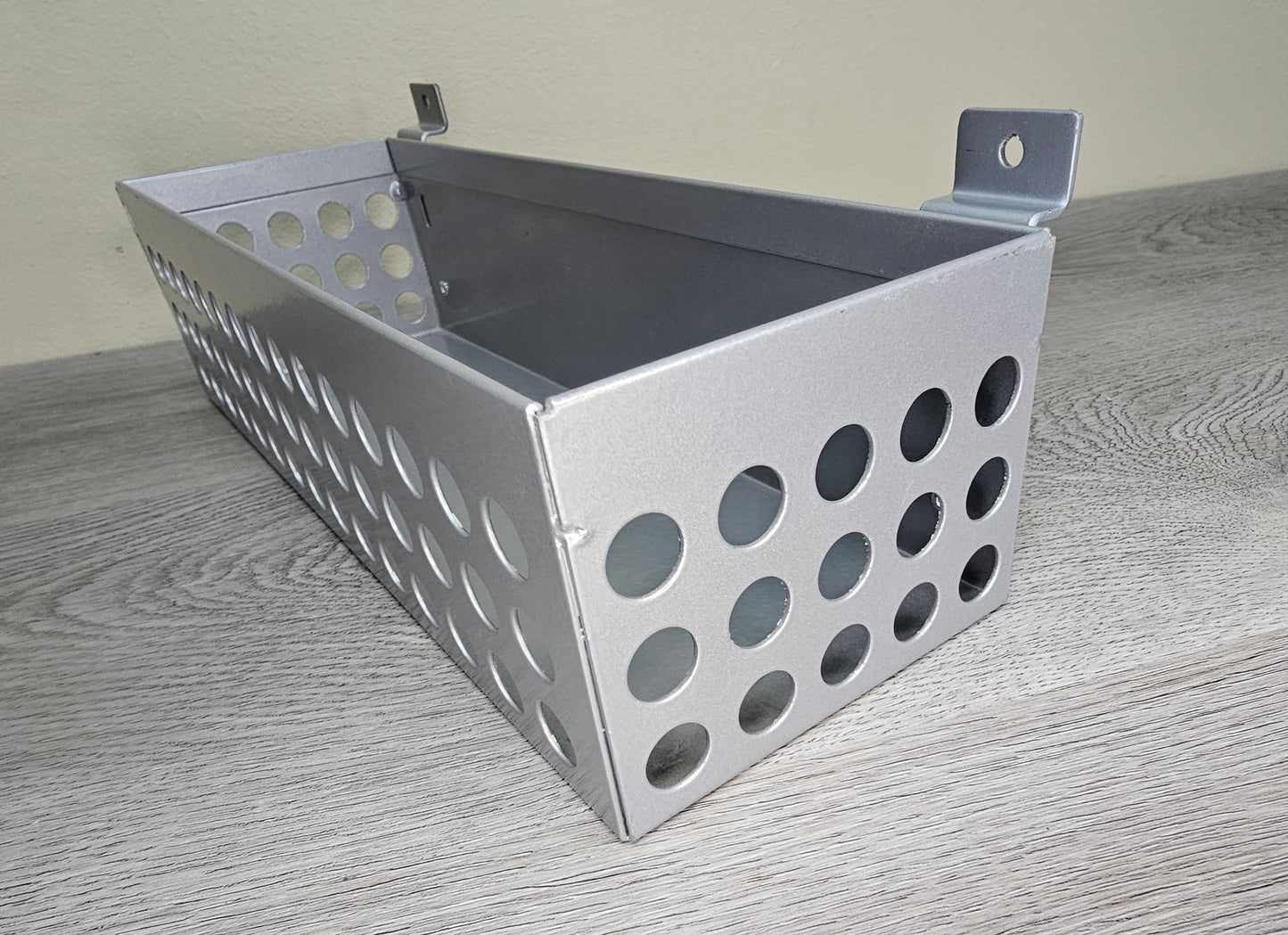 PERFORATED STEEL DISPLAY BIN FOR SLATWALL inside dimensions 11 & 3/4"W x 3 3/4"D