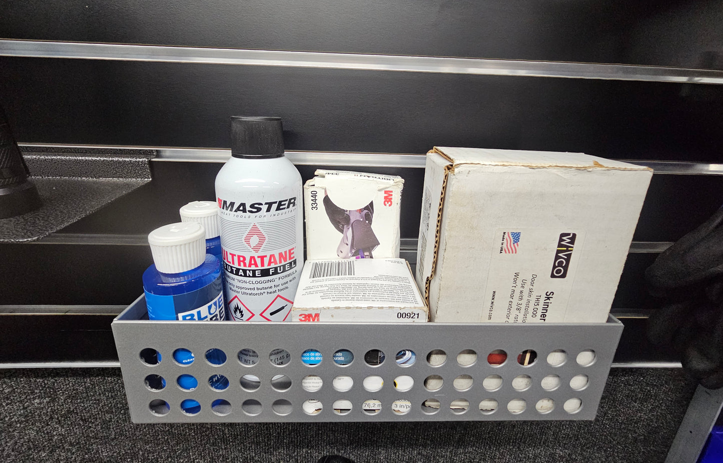 PERFORATED STEEL DISPLAY BIN FOR SLATWALL inside dimensions 11 & 3/4"W x 3 3/4"D