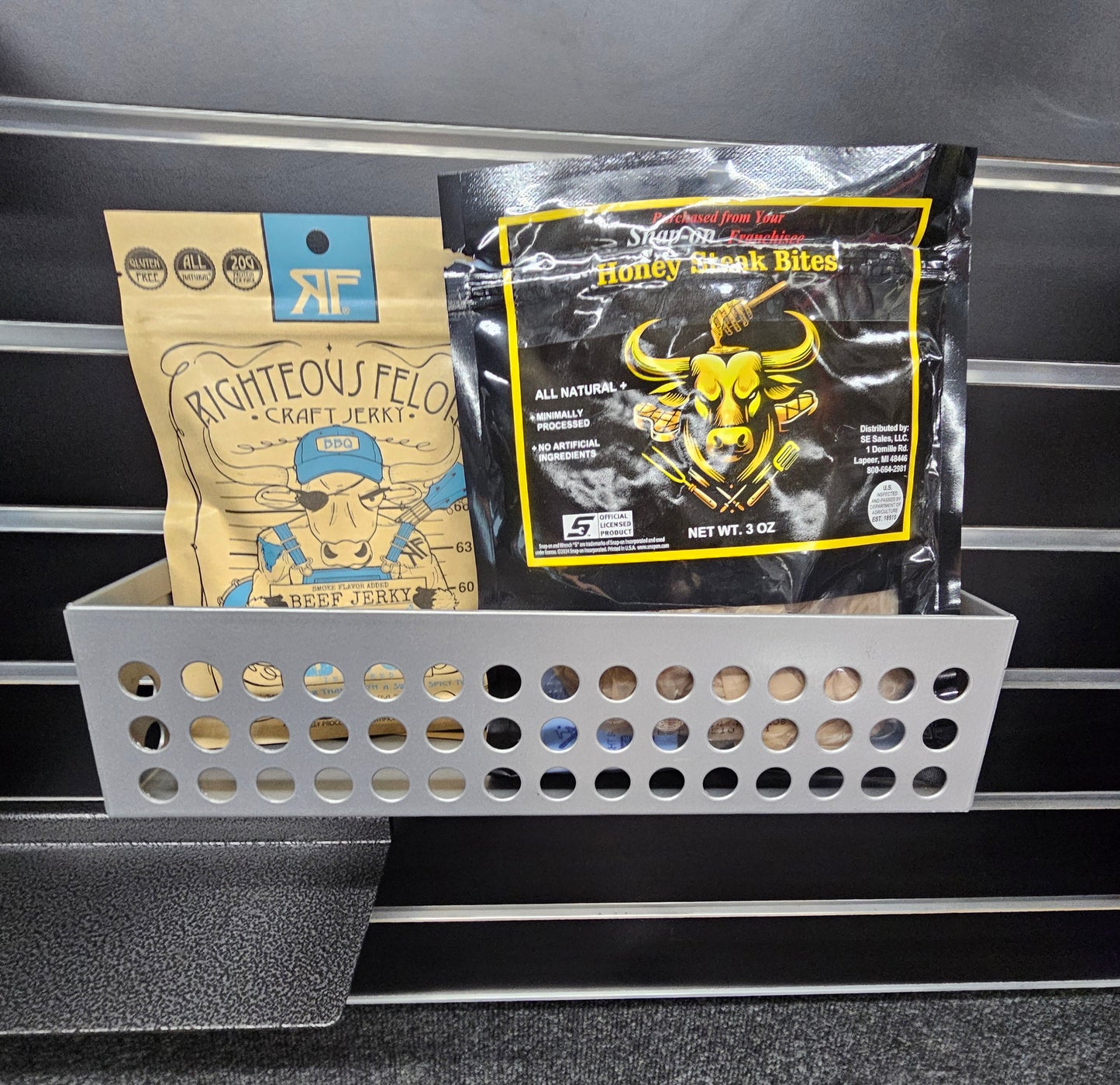PERFORATED STEEL DISPLAY BIN FOR SLATWALL inside dimensions 11 & 3/4"W x 3 3/4"D