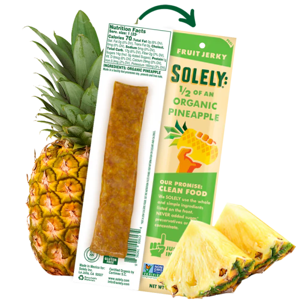 Solely Organic Pineapple Fruit Jerky Strip 0.8oz (12ct)