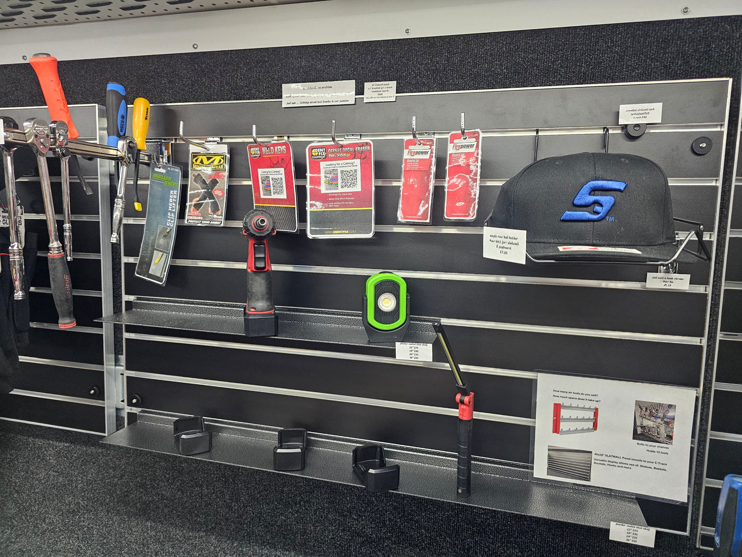 PROGRAM TRUCK UPGRADE KIT. includes 1 SLATWALL PANEL FOR E-TRACK 40X26" & 1 side shelf mounted AIR TOOL DISPLAYAIR TOOL RACK