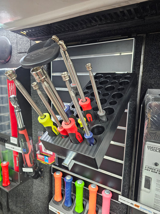 SNAPPY SCREWRIVER HANDLE MAGNET & MIRROR HOLDER WATERFALL WITH 5 HOOKS  Screws to carpeted wall