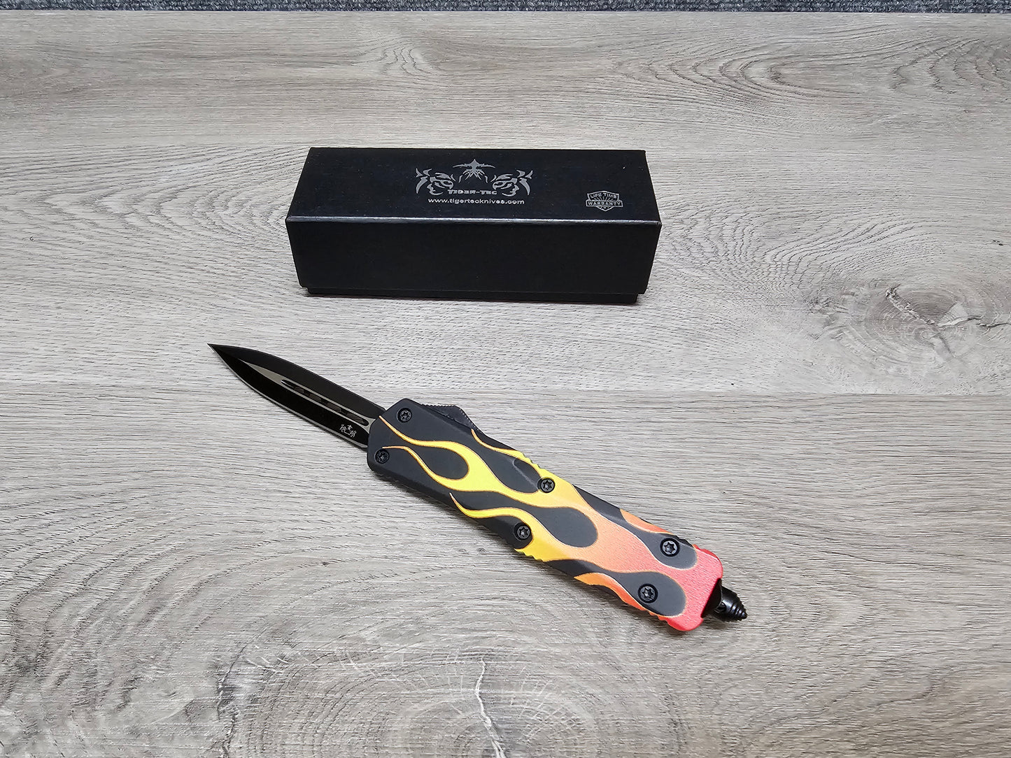 Tiger Tec Warrior "HOT ROD FLAMES"  Out The Front Knife DAGGER Blade