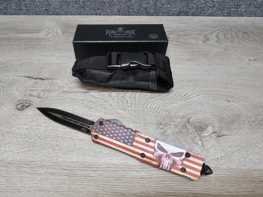 Tiger Tec Warrior "PUNISHER  SKULL US FLAG " Out The Front Knife Dagger Blade